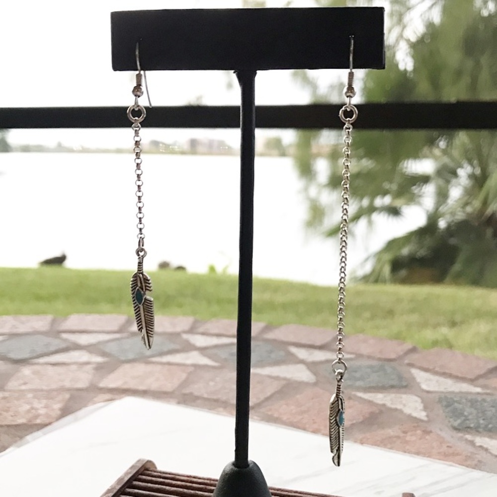 🔴SALE ! Asymmetrical silver feather boho earrings - Picture 5 of 9